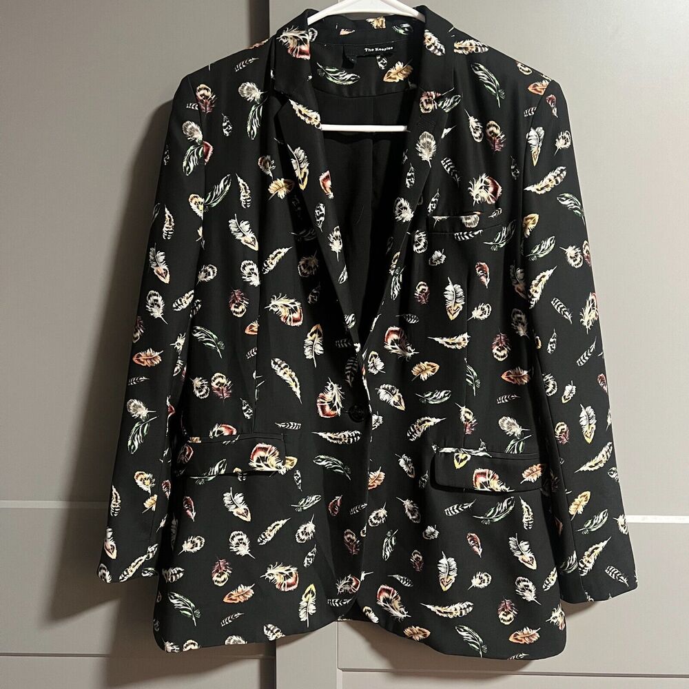 The Kooples Womens Novelty Feather Print Blazer Jacket Black Size Small Artsy